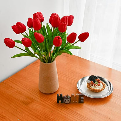 ONLY ART Artificial Red Tulips 20 Pcs – 13.5 Inch PU Faux Flowers with Bendable Stems for Home Décor, Wedding Centerpieces, DIY Floral Arrangements, Table Decorations