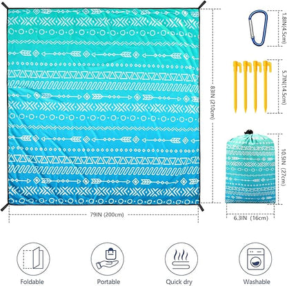 Beach Blanket Waterproof Sandproof Beach Mat 79" X 83"/10'x9'for 2-8 Adults Quick Drying Outdoor Picnic Mat Beach Accessories for Travel, Camping, Hiking