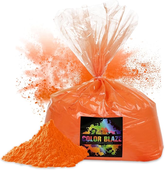 Color Blaze Holi Colored Powder - 5 lbs of Orange Powdered Color - for Fun Runs, Color Toss, Rangoli, Powder War, Backyard Party & Festivals - Pack of 1 Colorful Bag - 5 Pounds in Bulk - Orange