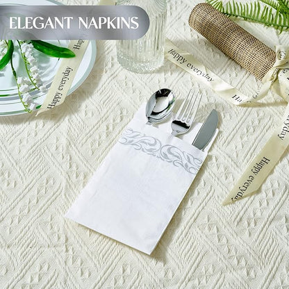 Vplus 600 Pack Paper Napkins Guest Towels Disposable Premium Quality 3-ply Dinner Napkins Disposable Soft, Absorbent, for Kitchen, Wedding, Parties, Dinners or Events(Silver)