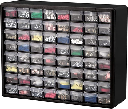 Akro-Mils 64-Drawer Plastic Storage Cabinet, 20-Inch W x 6-Inch D x 16-Inch H | Black | Model 10164 | Garage Organization