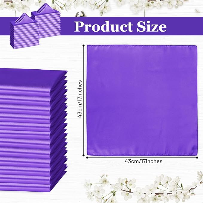 Bailarina 120 Pack Purple Satin Napkins,17x17 Inches Wedding Napkins Square Soft Silky Table Napkins Bulk Decorative Elegant Cloth Napkin for Party Decoration, Banquet,Wedding,Graduation