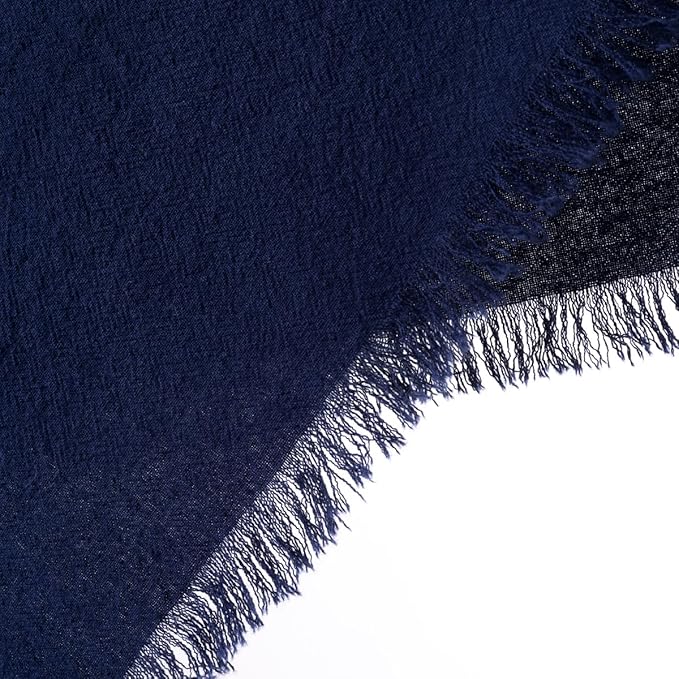 12 Pack Navy Blue Cotton Linen Napkins with Fringe Christmas Cloth Napkins Set of 12 Boho Handmade Holiday Napkins Bulk for Wedding Baby Shower Xmas Dinner Table Parties, 17 x 17 Inches