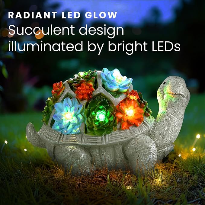 HOM Solar Turtle Statue - Solar Powered Turtle for Garden Decor with LED - Waterproof Solar Lights Outdoor for Patio, Yard, Porch