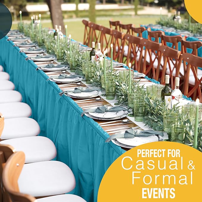 Exquisite Ruffle Table Skirt Turquoise 12 Pack 14 Ft Long Table Skirts for Rectangle Tables 6ft Plus or Round Tables Skirts with Adhesive Strip for Gender Reveal Decor & Happy Birthday Parties
