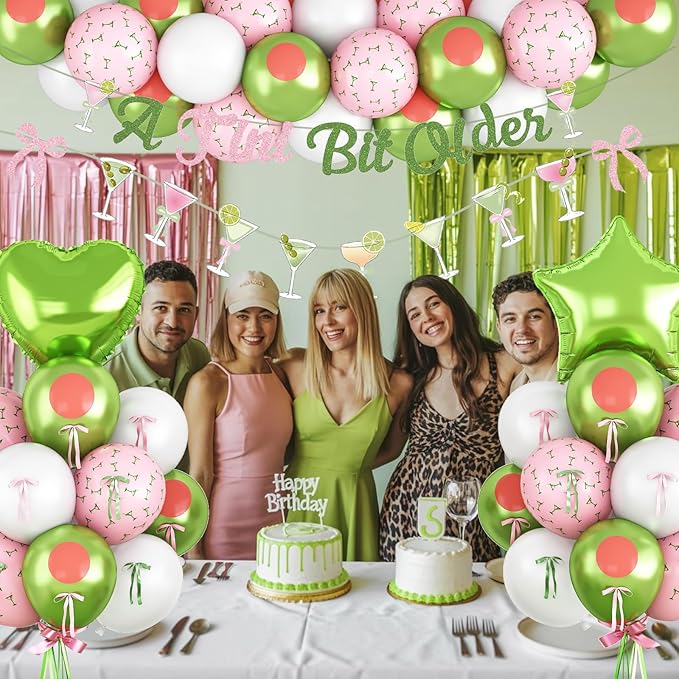 A Tini Bit Older Birthday Decorations Glitter Pink Green Balloon Set Star Heart Foil Balloons Martini Glasses Bunting Banner Garland Cocktail Night Party Bar for Girls Women Bachelorette Bridal Shower