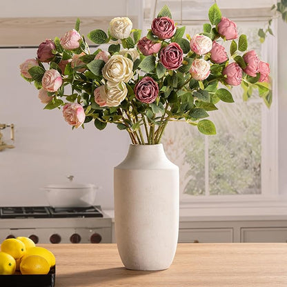 Mitt&Ditt Ceramic Flower Vase, 12.5 inch Tall Off-White Vase, Large Decorative Terracotta Vases, Farmhouse Rustic Pottery Vases for Home Decor, Living Room, Table