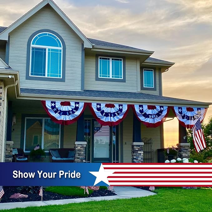 SYII Bunting Flag 3x6 Feet Outdoor (4 PCS), Embroidery Stars American US Bunting Flags with 3 Brass Grommets, Patriotic Half Fan Banner for Fourth of July Decor, 4th of july Decorations Outdoor