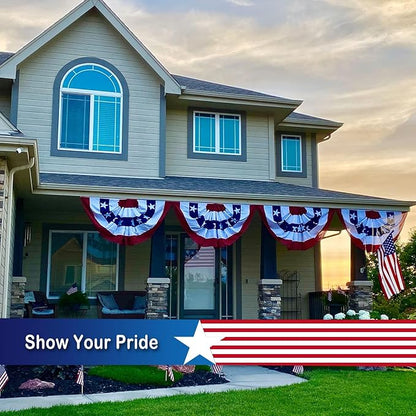 SYII Bunting Flag 3x6 Feet Outdoor (4 PCS), Embroidery Stars American US Bunting Flags with 3 Brass Grommets, Patriotic Half Fan Banner for Fourth of July Decor, 4th of july Decorations Outdoor