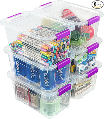 Clear Storage Bins with Lids 6 Pack, 7 Qt Stackable Storage Containers with Buckle Lock, Durable Plastic Containers & Storage Box Organizer for Pantry, Bathroom, Closet & Office Use