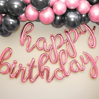 Rose Gold Happy Birthday Balloons Banner | Script/Cursive Rose Gold Letter Balloon Sign For Birthday Party Decor/Decoration | Foil Mylar Happy Birthday Banner