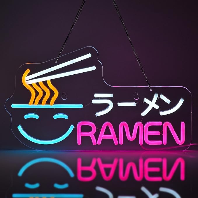 Ramen Neon Sign Japanese Noodles LED Lights for Wall Decor 16.1" x 9.1" USB Powered Light Up Signs for Resturant Ramen Shop Kitchen Dinning Room Noodle Shop Wall Art Decorations