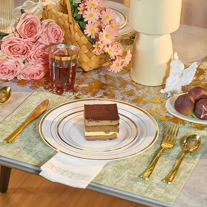 175 Pcs Gold Disposable Plates for 25 Guests, Disposable Plastic Plates, Dinnerware Set Include 25 Dinner Plates, 25 Salad Plates,25 Cups, 25 Paper Napkins for Party, Wedding, Thanksgiving