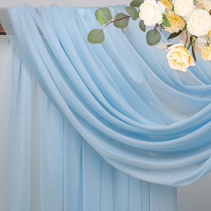 Wokceer Baby Blue Wedding Arch Draping Fabric Backdrop 4 Panels 28.7" X 20FT Sheer Drapes Fabric for Wedding Arbor Ceremony Party