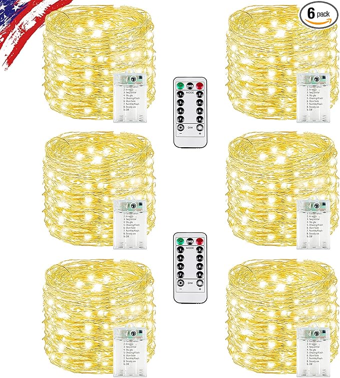 6 Pack Total 120FT 360LED Fairy Lights Battery Operated with Rmote, Waterproof Twinkle Lights with Timer Indoor Outdoor, Cuttable String Light for Bedroom, Classroom, Wedding, DIY, Christmas Decor