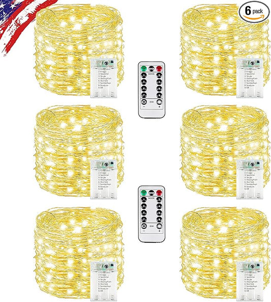 6 Pack Total 120FT 360LED Fairy Lights Battery Operated with Rmote, Waterproof Twinkle Lights with Timer Indoor Outdoor, Cuttable String Light for Bedroom, Classroom, Wedding, DIY, Christmas Decor
