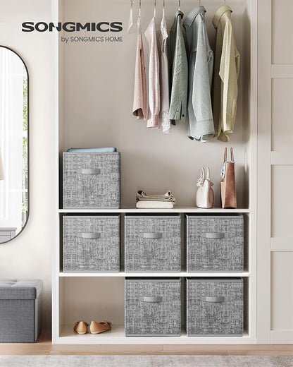 SONGMICS Storage Cubes, 13-Inch Non-Woven Fabric Bins with Double Handles, Set of 6, Closet Organizers for Shelves, Foldable, for Clothes, Cattail Gray UROB033G01