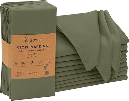 Zoyer Cloth Napkins Set of 12, 18x18 Inches Cotton Enrich Napkins Cloth ‎Washable, Soft & Durable Dinner Napkins for Parties, Wedding, Christmas, ‎Thanksgiving & Everyday Use - Martini Olive