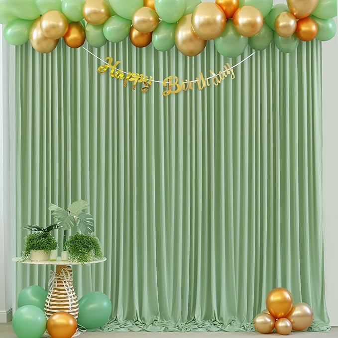 10x10 Sage Green Backdrop Curtain for Parties Wrinkle Free Dark Green Photo Curtains Backdrop Drapes Fabric Decoration for Baby Shower Birthday Party Photography 5ft x 10ft,2 Panels