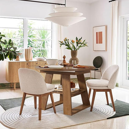 43.3in-59in Extendable Round Dining Table for 4-8, Modern Kitchen Oval Dining Table with Removable Leaves Space Saving, Wood Base with Storage Shelf for Kitchen Living Room, Walnut Style 2