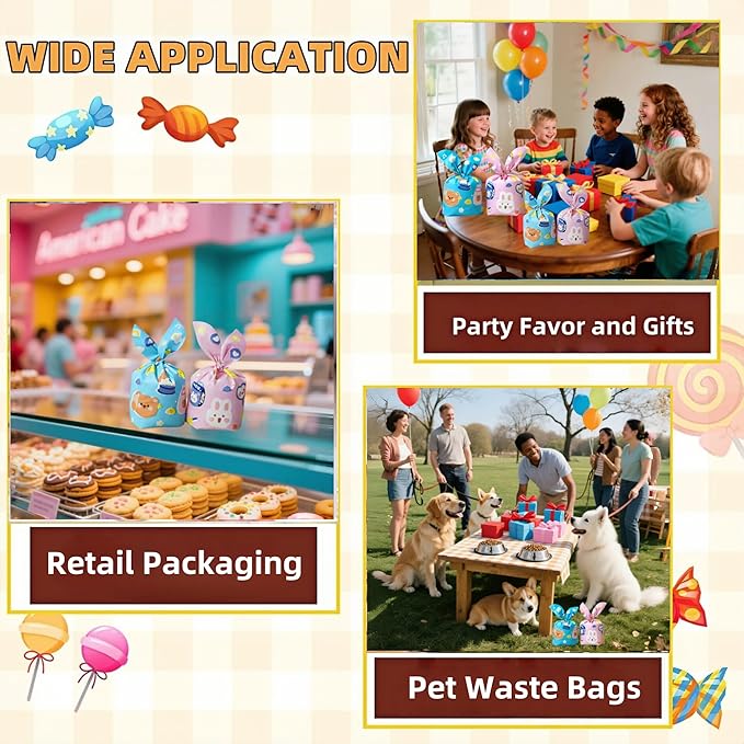 FERENLI 50 Pack Reusable Easter Gift Bags with Bunny Ears Goodie Treat Plastic Snack Candy Bags for Rabbit Bunny Birthday Party Favor Supplies (2 Mixed Colors, 7.1x11.8 inch(18x30 cm))
