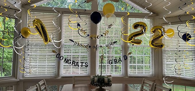 30Pc Gold Silver and Black Party Party Swirl Decorations Foil Swirl Hanging Decoration Plastic Streamer for Ceiling 22 in