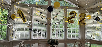 30Pc Gold Silver and Black Party Party Swirl Decorations Foil Swirl Hanging Decoration Plastic Streamer for Ceiling 22 in