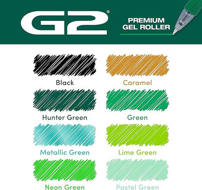 PILOT, G2 Premium Gel Roller Pens, G2 Boost Greens Pack, The Colors of Balance, 8 Pack Pouch, Fine Point 0.7 mm, Assorted