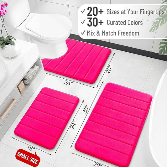 OLANLY Memory Foam Bath Mat 30x20, Super Soft Absorbent Bathroom Rugs, Quick Dry, Machine Washable Shower Floor Rugs, Bathmat Carpet, Bathroom Home Decor Accessories, Hot Pink