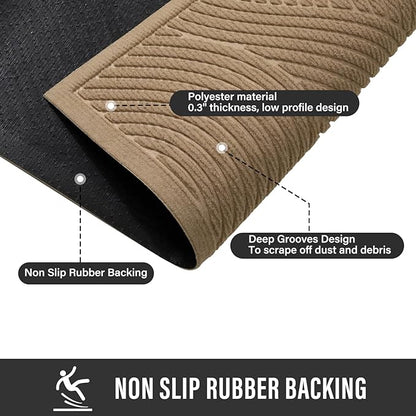 Sturdy Front Door Mat, Absorbent Muddy Dirt Resist Welcome Door Mats Outdoor Indoor, Stain and Fade Resistant, Non-Slip Backing Entry Mat Low Profile Doormat for Entryway, 36×24, Beige
