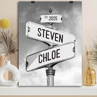 Personalized Vintage Street Sign For Couples, Custom Street Sign Canvas Poster Wall Art With Names, Gift For Valentine