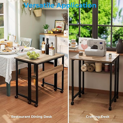 GreenForest Folding Desk Small Rolling Desk with Storage Shelf,31.5 inch Foldable Computer Desk with Wheels for Small Space,Easy Assembly,Grey Wash
