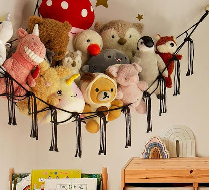 Stuffed Animal Storage Hammock or Net Corner - Large Toy Hammock Net for Stuffed Animals Room Decor - Cute Stuff Animal Organizer Plush Holder - Kids Baby Nursery Essentials Wall Bedroom Home Decor