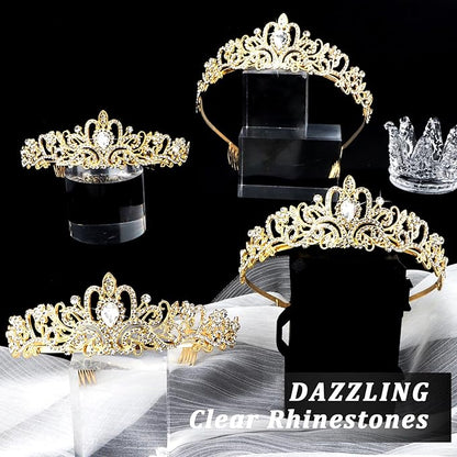 CIEHER 12 PCS Gold Crowns for Women, Crystal Queen Crown Princess Tiaras for Prom Birthday Party Halloween Costume