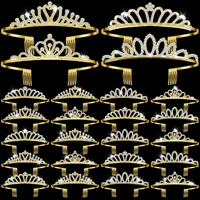 24 Pcs Crystal Tiara Headbands for Women Princess Headband Crown with Combs Tiaras and Crowns for Pageant Bridal Wedding Prom Party Gifts