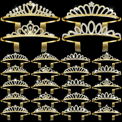 24 Pcs Crystal Tiara Headbands for Women Princess Headband Crown with Combs Tiaras and Crowns for Pageant Bridal Wedding Prom Party Gifts