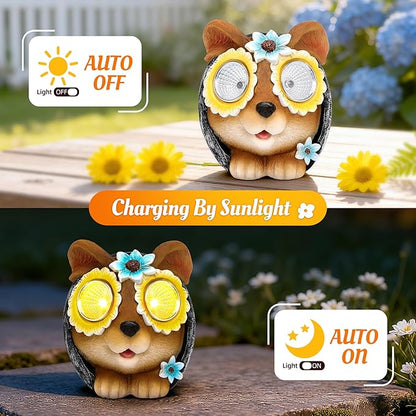 Rabbit Statue for Garden Decor, Bunny Home Figurine Decor with Solar Lights for Outdoor Patio Porch Lawn Yard Backyard Outdoor Indoor Shelf Decoration, Easter Animal Sculptures, for Mom