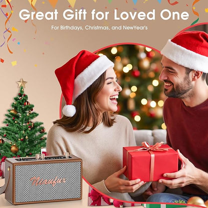 Karaoke Machine, Retro-Design Speaker with 2 Wireless Microphones for Adults & Kids, Portable Karaoke System for Home Party, Bluetooth/AUX/USB/TF/TWS Support, Gifts for Women & Girls - Brown