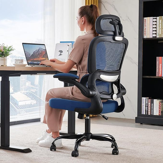TRALT Office Chair Ergonomic Desk Chair, 330 LBS Home Mesh Office Desk Chairs with Wheels, Comfortable Gaming Chair, High Back Office Chair for Long Hours (Dark Blue)