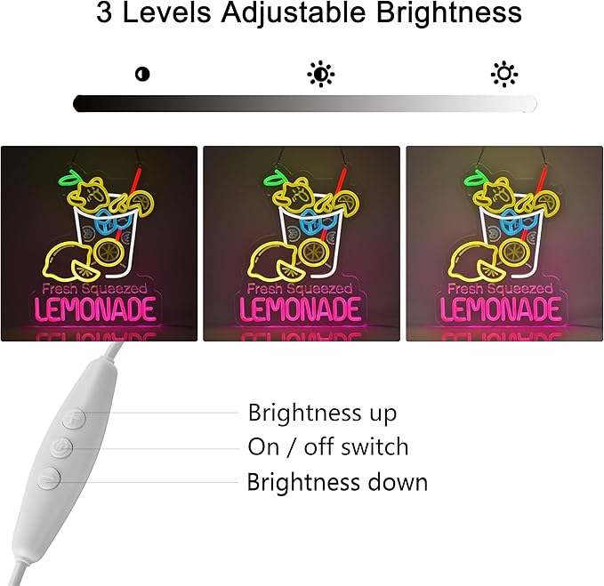 Lemonade Neon Sign, Neon Lights Hanging Wall Art Decoration for Restaturant Shop Food Truck Market Bakeries Café Celebration Home Decor, USB Powered Ultra Bright Dimmable,15.75 * 12.6inches