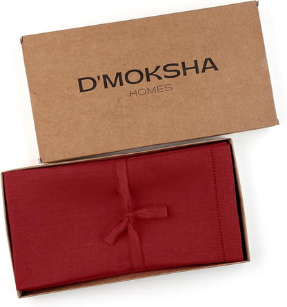 D'Moksha Homes Red Linen Napkins Set of 4 - Classic Hemstitch 100% Pure Linen Hemstitch Dinner Napkins 20 x 20 Inch for Winter, Christmas, Holiday - Handcrafted and Machine Washable
