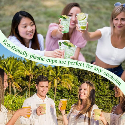 ECOLipak 1000 Count 9 OZ Clear Compostable Plastic Cups, Disposable Plant-Based Biodegradable Drinking Party Cups, PLA Plastic Cold Tumblers for Restaurant, Office, Canteen, Large Gathering