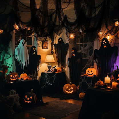 8 Pack Halloween Black Gauze Wall Decor,Outdoor Halloween Fake Spider Web Decorations Webbing,Cobwebs Mesh Spooky Fabric,30X72 in Black Cheesecloth for Haunted House Indoor Creepy Cloth Backdrop