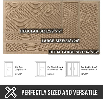 Sturdy Front Door Mat, Absorbent Muddy Dirt Resist Welcome Door Mats Outdoor Indoor, Stain and Fade Resistant, Non-Slip Backing Entry Mat Low Profile Doormat for Entryway, 36×24, Beige