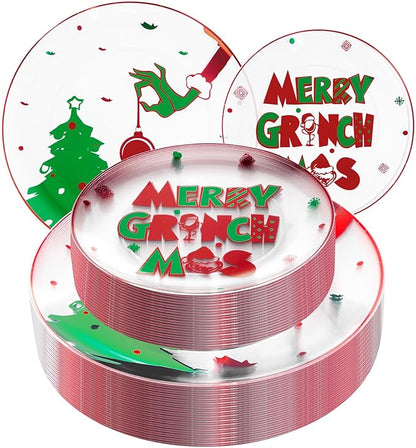 I00000 60Pcs Christmas Plastic Plates - Disposable Clear Plastic Plates Include 10.25'' Dinner Plate,7.5'' Dessert Plate for Christmas Party Supplies Wedding Birthday
