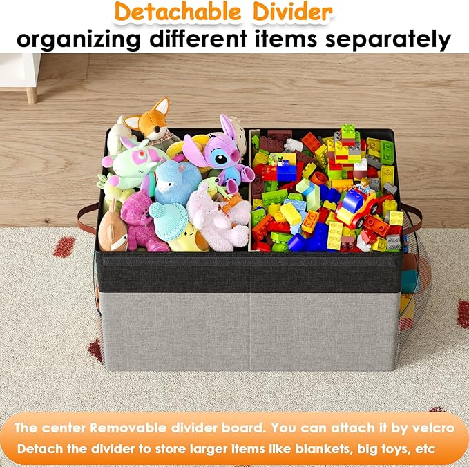 Large Toy Storage Box with Lid Upgraded Toy Storage Chest Organizer with Divider Foldable Toy Bin for Kids Boys Girls Playroom Nursery Bedroom (25"x13"x16")