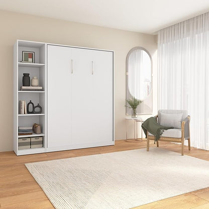Bestar Claremont Full Murphy Bed with Closet Organizer (79W) in White, Space-Saving Sleeping Arrangement for Multipurpose Room