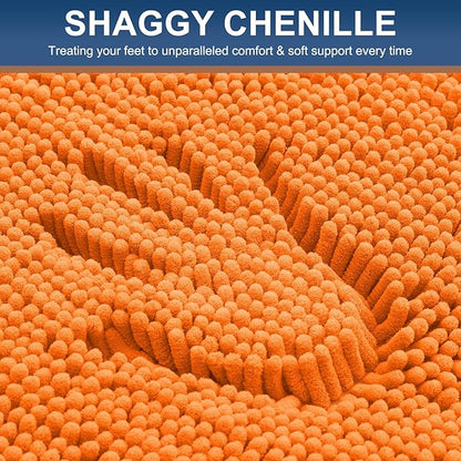 Smiry Luxury Chenille Bathroom Rugs 24x16, Extra Soft and Absorbent Shaggy Bath Mat, Machine Washable, Non-Slip Plush Carpet Runner for Tub, Shower, and Floor, Home Decor Accessories, Orange