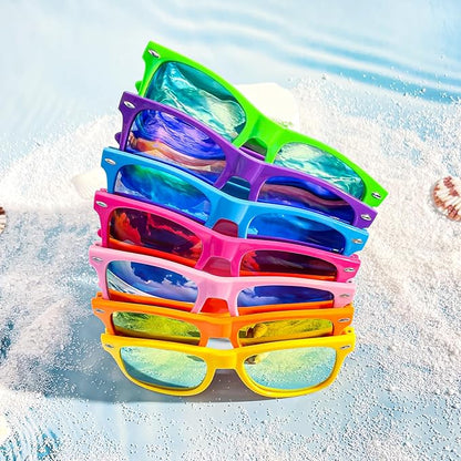 15 Pack Neon Party Favors Sunglasses Bulk, Retro Colorful Mirror Lens Sunglasses 80s 90s Party Glasses