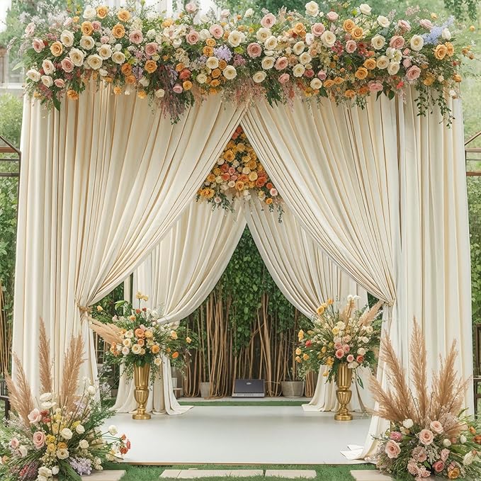 10 Panels Beige Backdrop Curtain for Wedding Parties Wrinkle Free Beige Photo Curtains Backdrop Drapes Fabric Decoration for Baby Shower Photography 50ft(W) x 10ft(H)